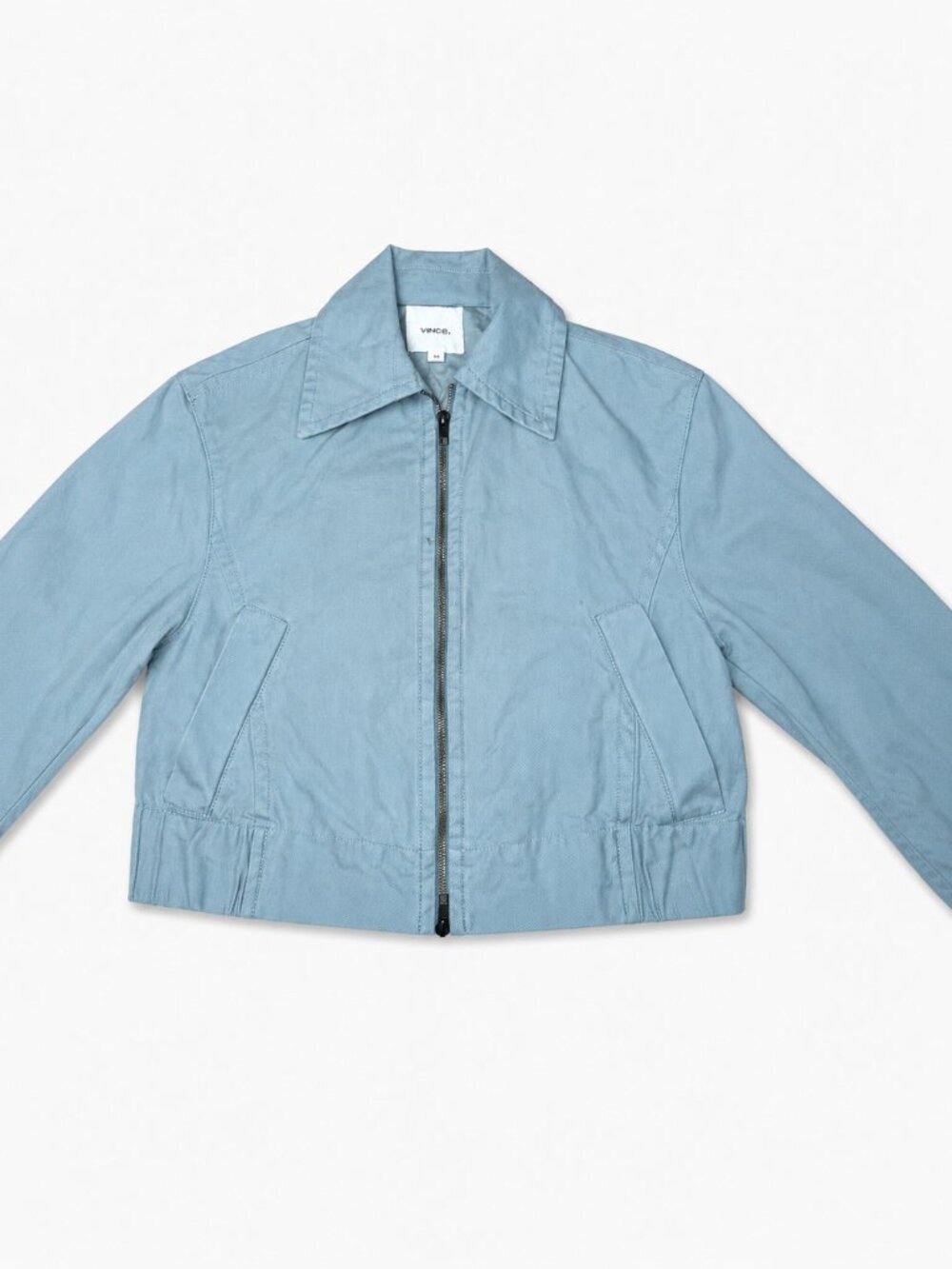 Vince Flight Jacket Womens M Blue Zip Front Cropped Elastic Hem Bomber